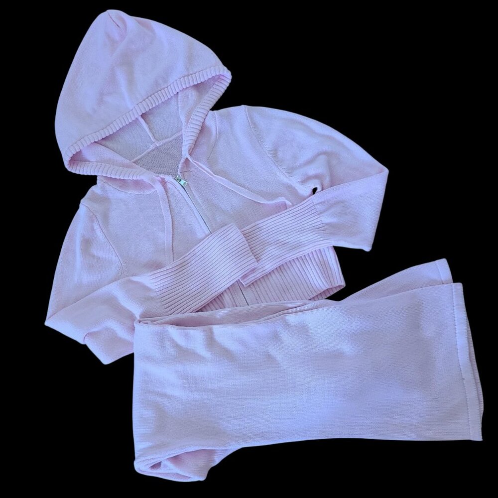 SHEIN Womens Zip Up Knitted Crop Hoodies with Pants Pink Size L - Picture 3 of 9